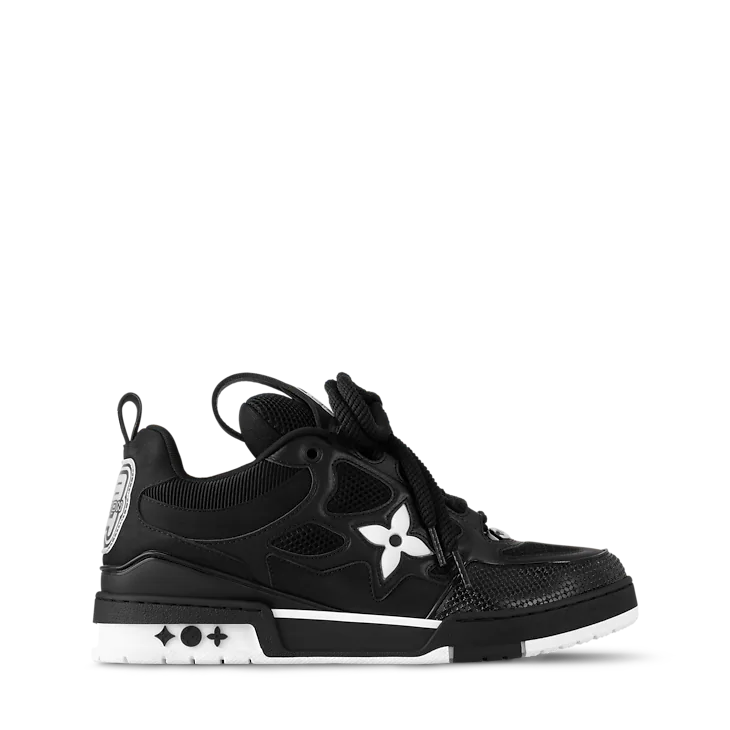 Black & White LV-Inspired Flower Skate Sneakers