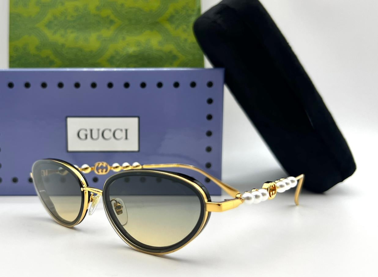 GUCCI Sunglasses with Pearl Temple Details – Gold & Black