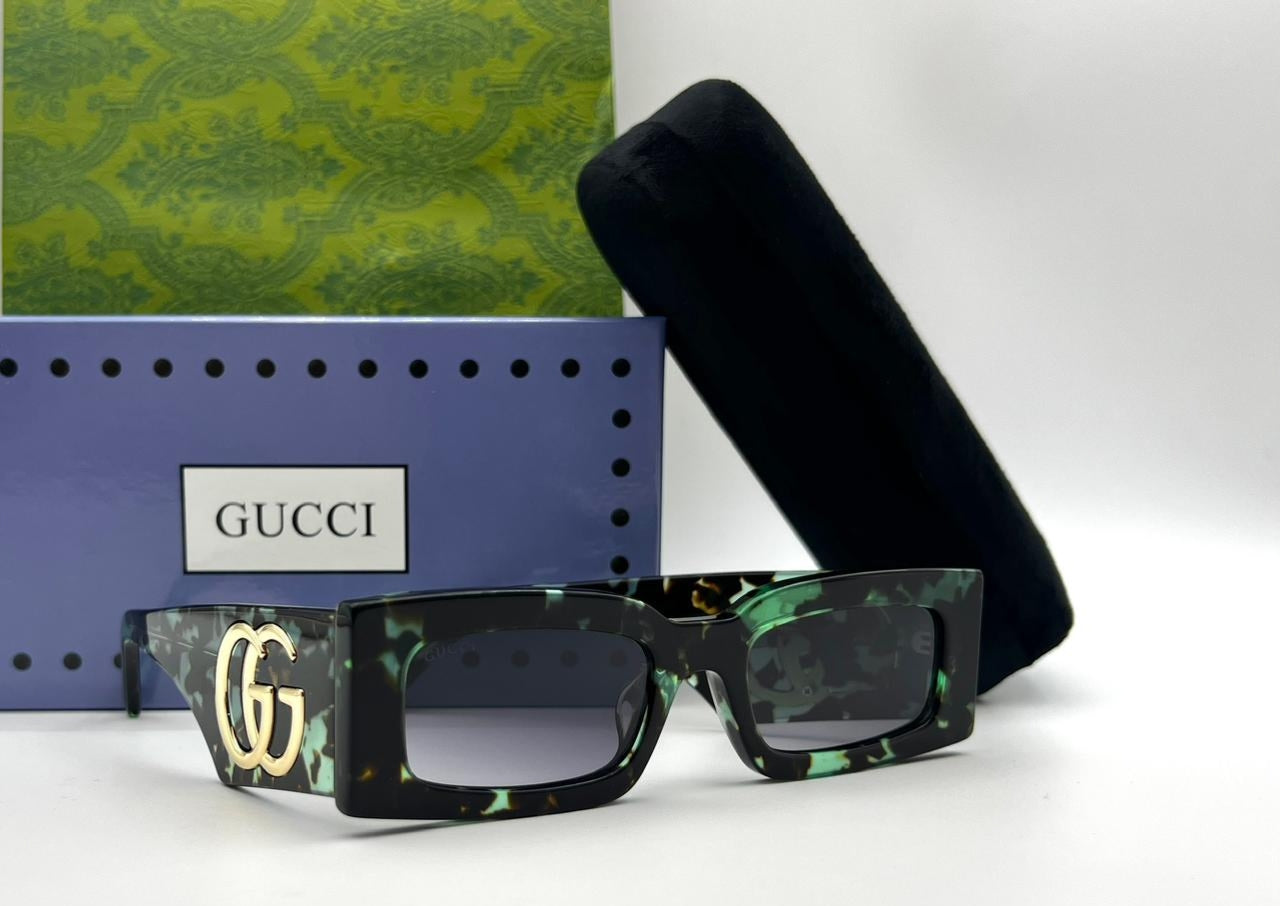 Gucci Green Tortoiseshell Rectangular Sunglasses