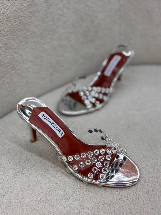 Silver Crystal-Embellished Aquazzura- Heeled Sandals