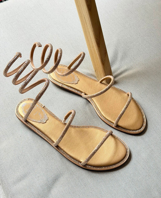 René Caovilla-Inspired Crystal Sandal Gold