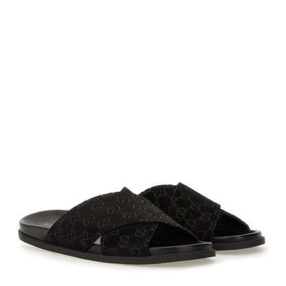 Gucci GG Canvas Crossover Slide Sandals Black Men's Designer Slides