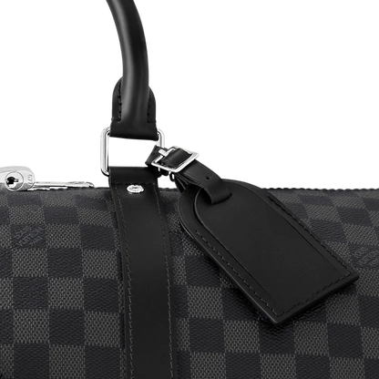 Gray Checkered Leather Keepall Bandoulière-Inspired Duffle Bag