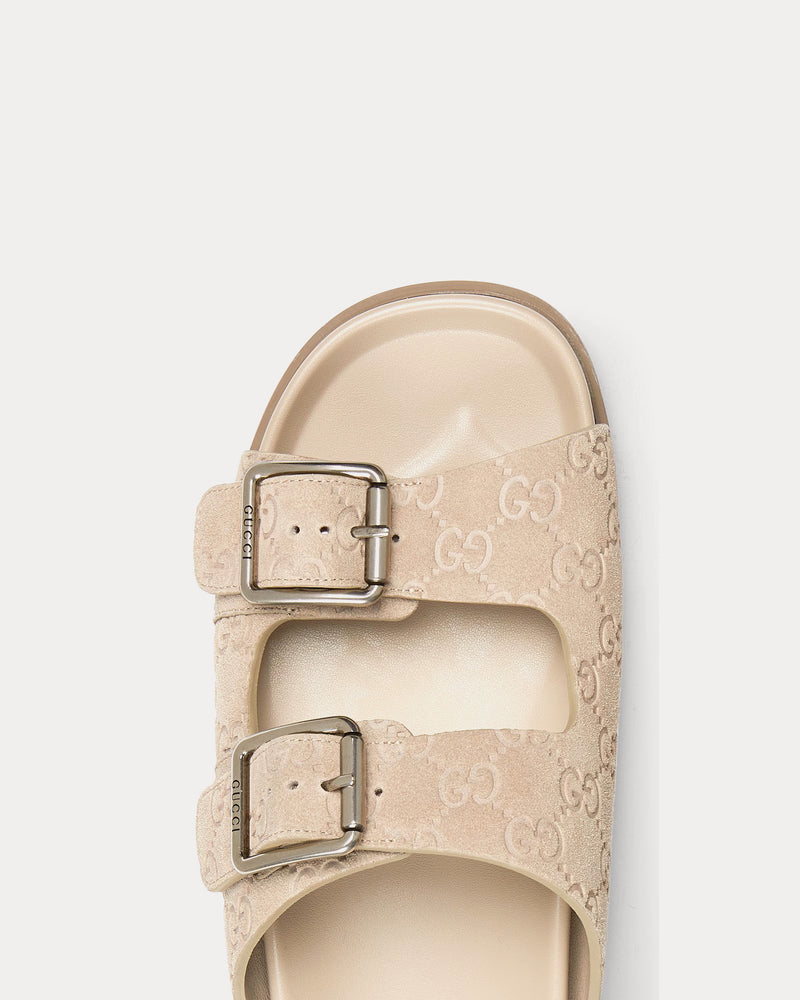 Gucci GG Double Buckle Suede Slide Sandals – Luxury Italian Footwear | Cream Ivory