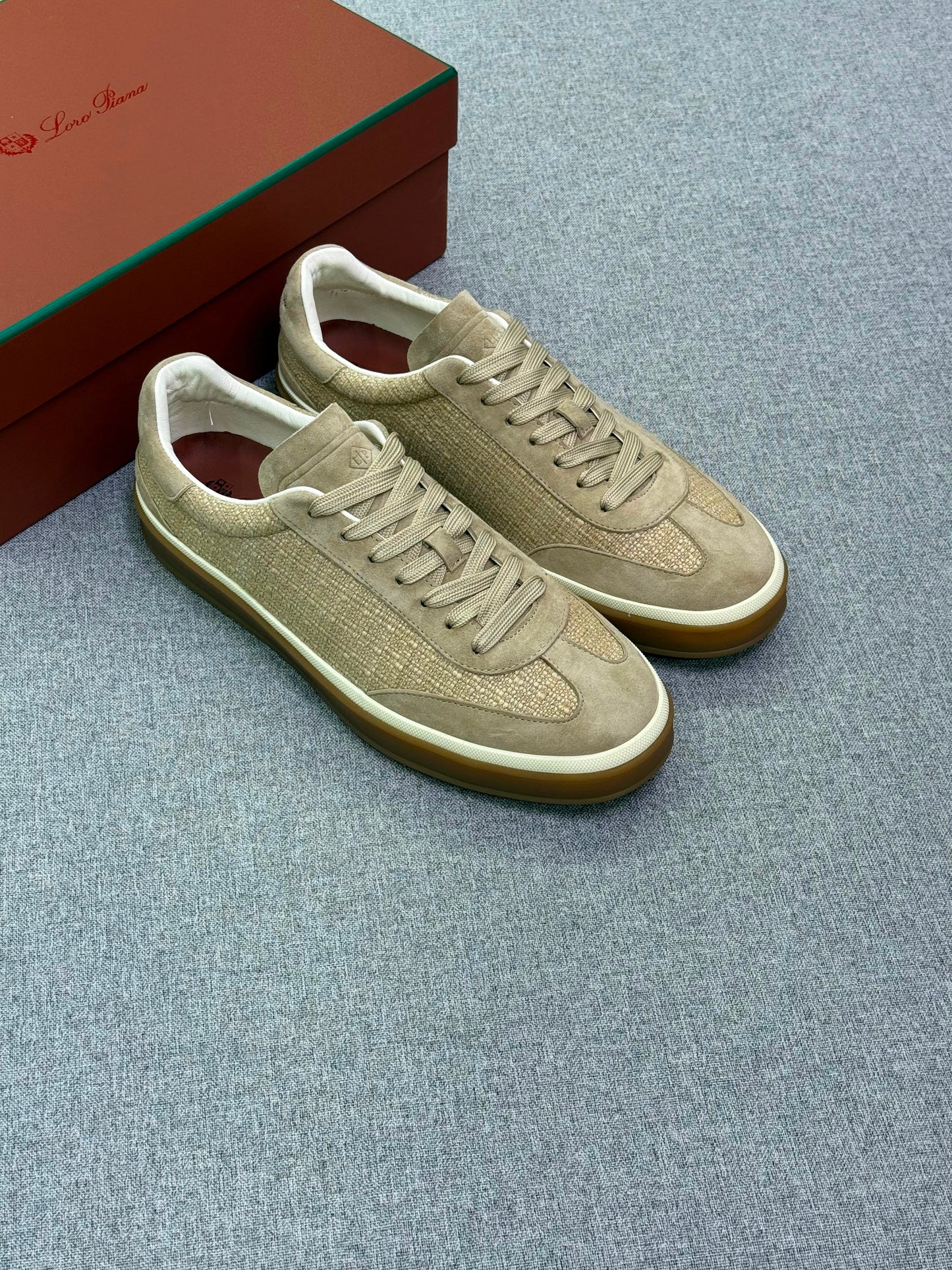 Loro Piana Suede & Woven Canvas Sneakers in Beige