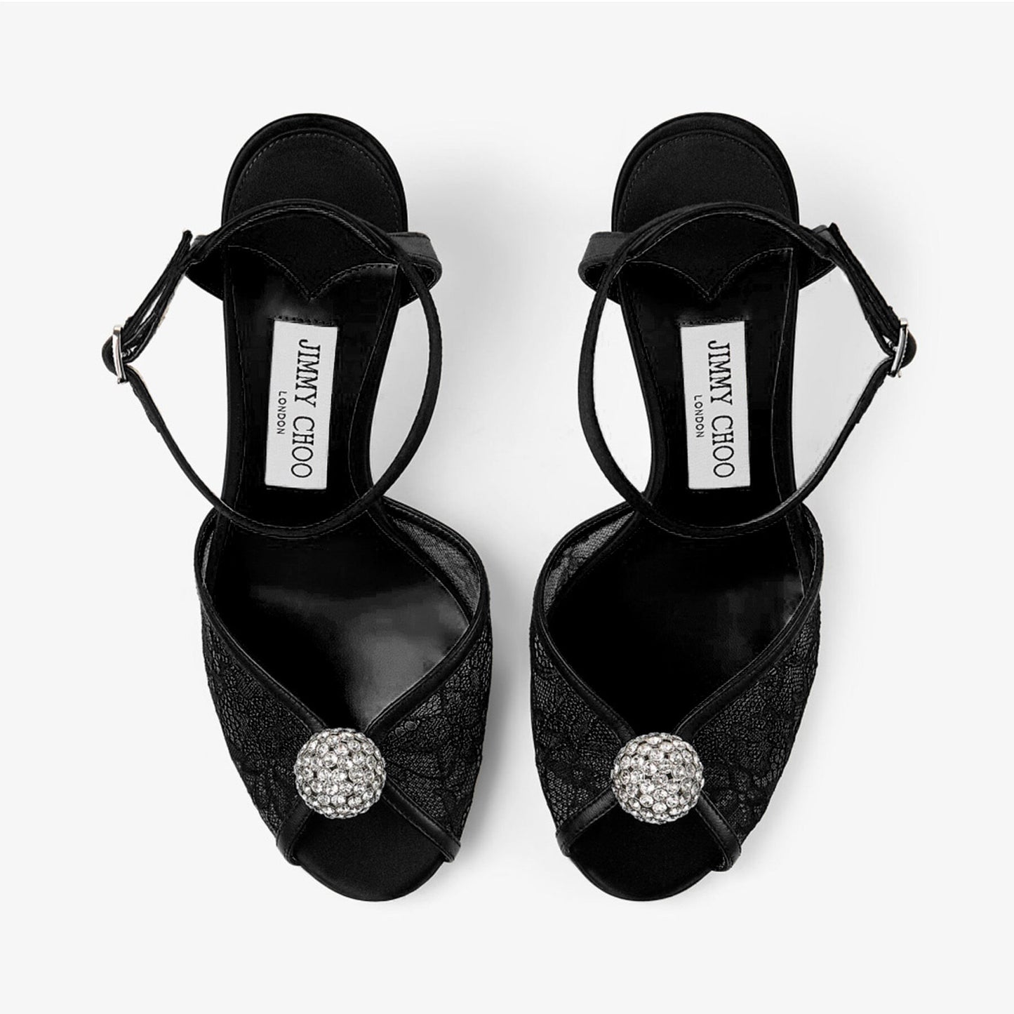 Jimmy Choo Black Lace Crystal-Heeled Sandals