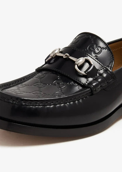Gucci Horsebit  Monogram Leather Loafers – Black