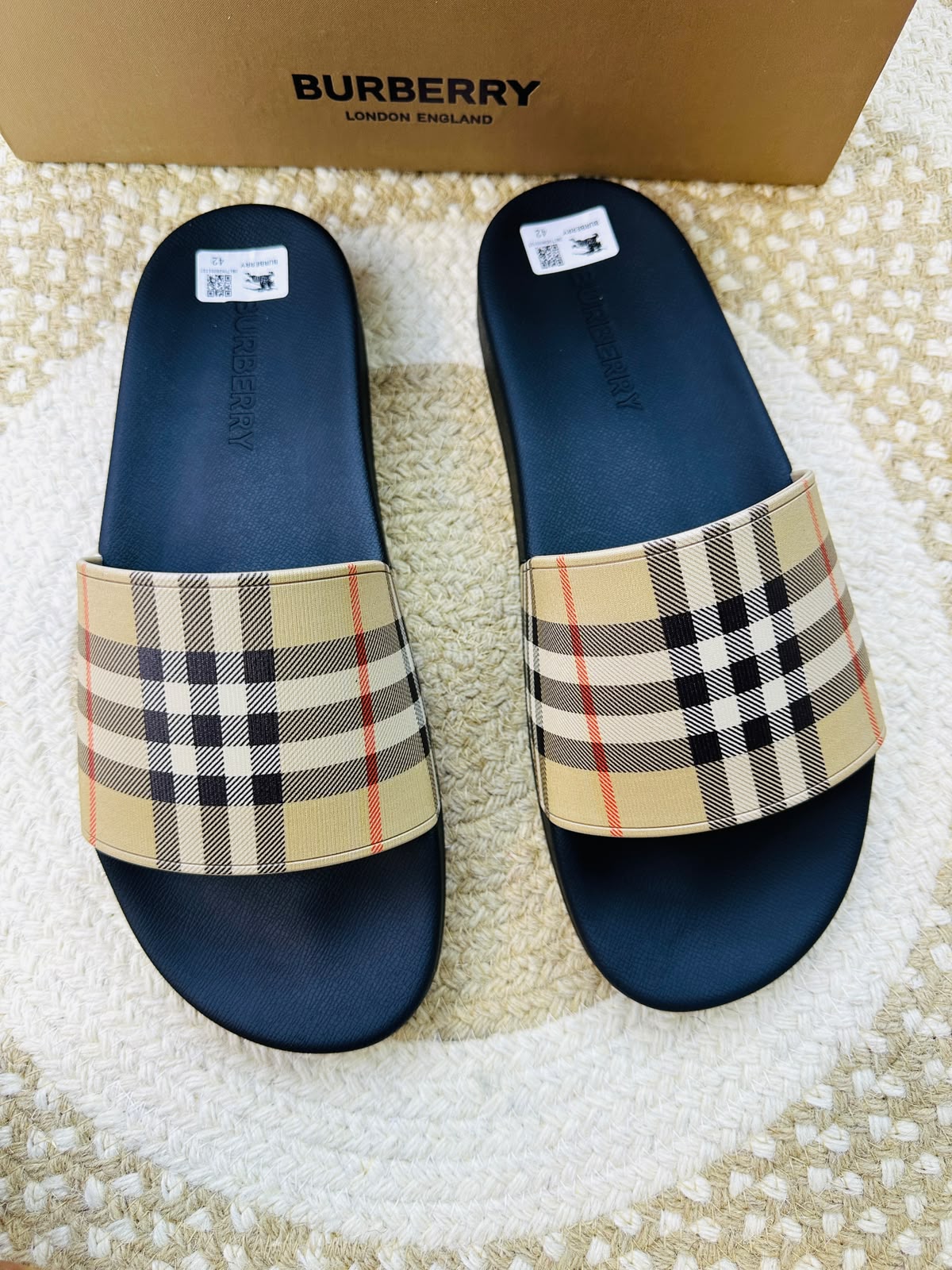 Burberry Vintage Check Navy Rubber Slide Sandals