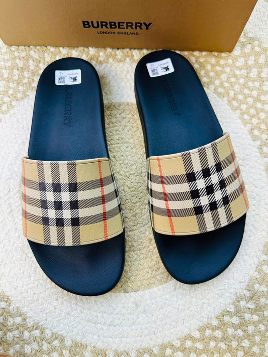 Burberry Vintage Check Navy Rubber Slide Sandals