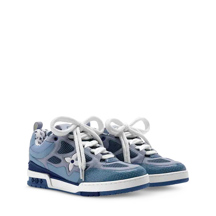 Grey & White LV-Inspired Flower Skate Sneakers