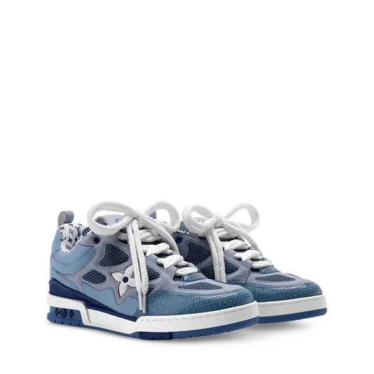 Grey & White LV-Inspired Flower Skate Sneakers