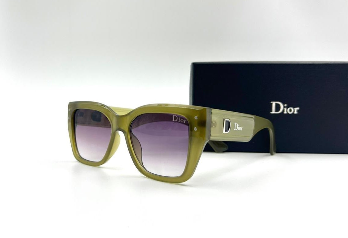 Christian Dior Style Olive Green Square Frame Sunglasses for Women