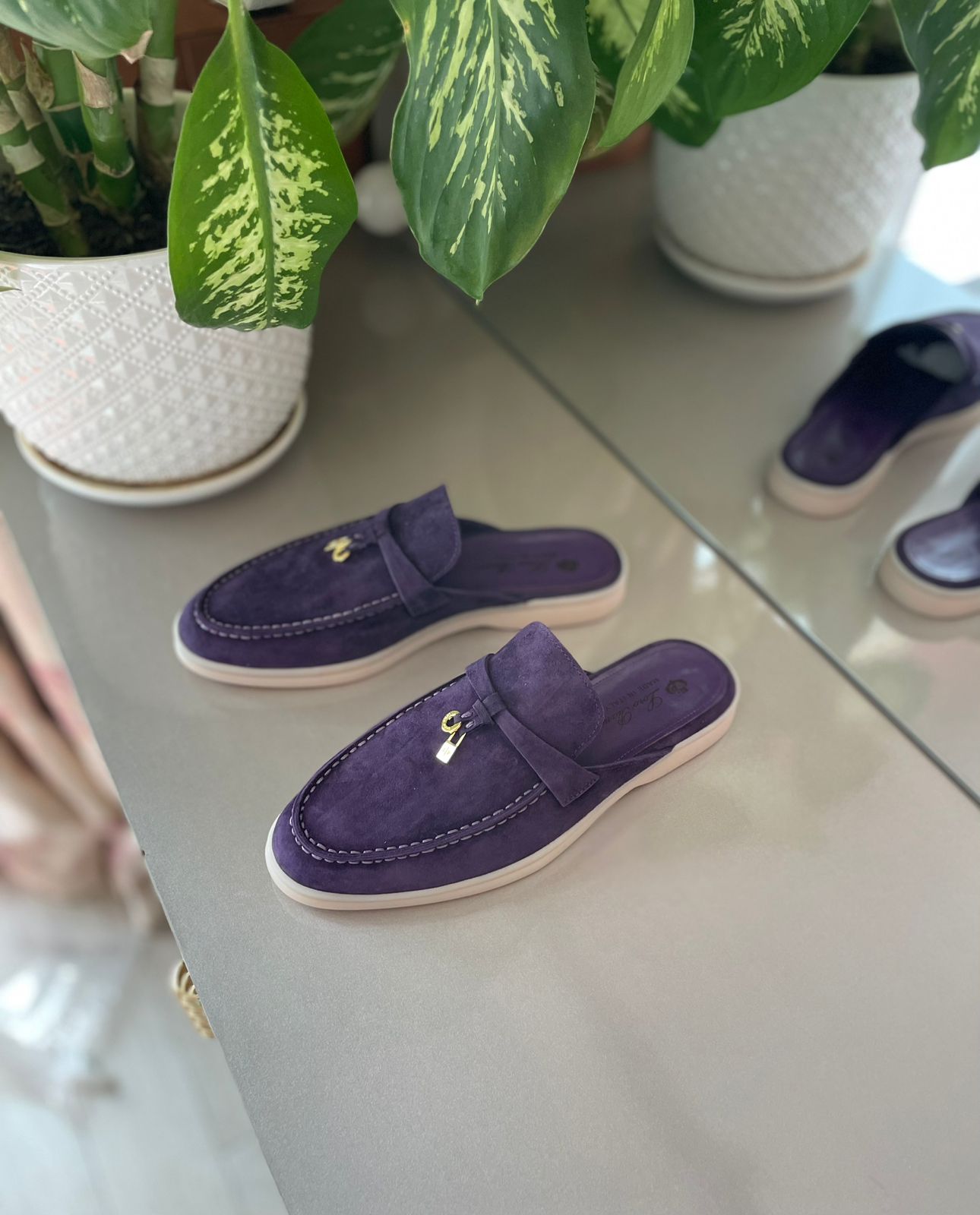 Loro Piana Women's Aubergine Purple Suede Mule Loafers