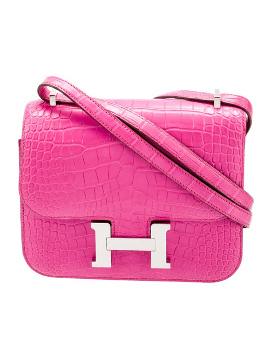 Hermès Constance-Inspired Rose Pink Croc-Embossed Bag