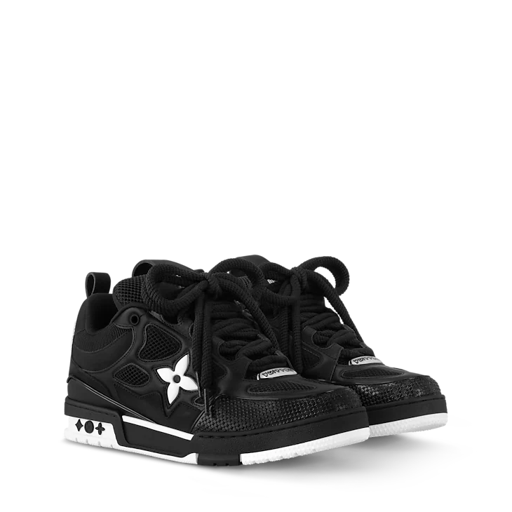 Black & White LV-Inspired Flower Skate Sneakers
