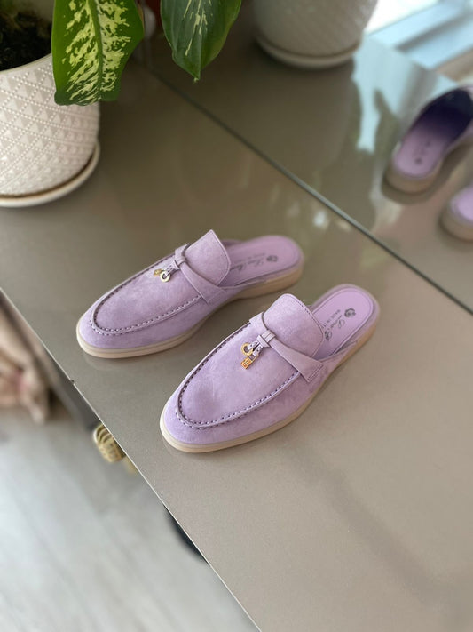 Loro Piana Women's Lilac Purple Suede Mule Loafers