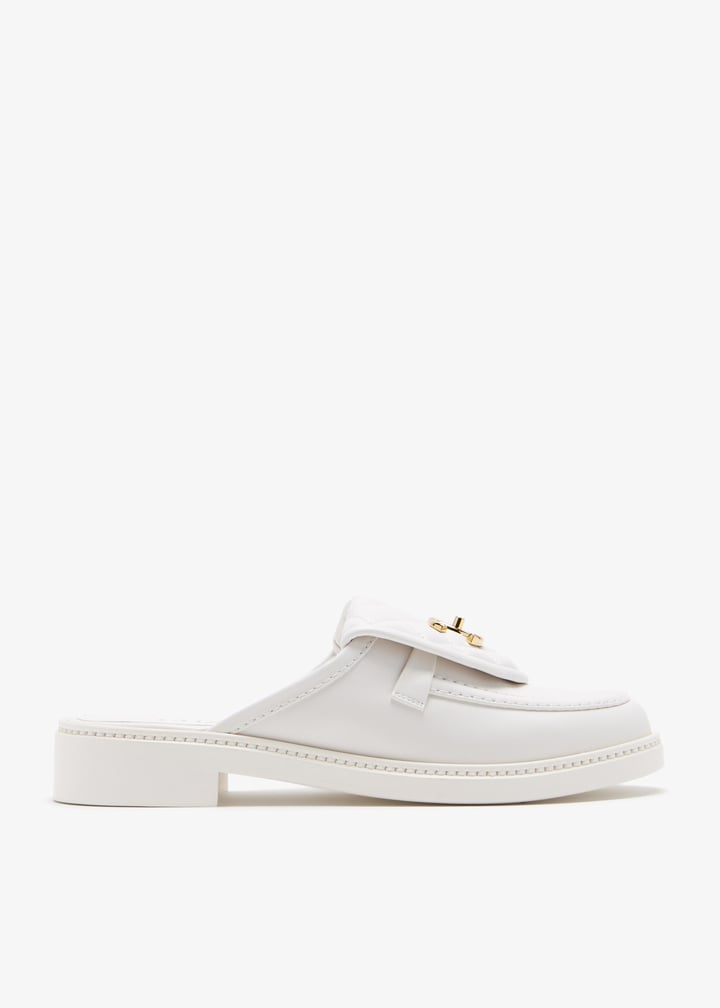 Channel White Quilted Leather Flat Mule Slides
