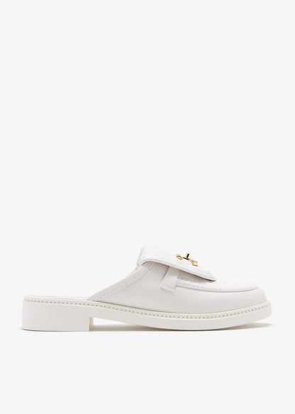 Channel White Quilted Leather Flat Mule Slides