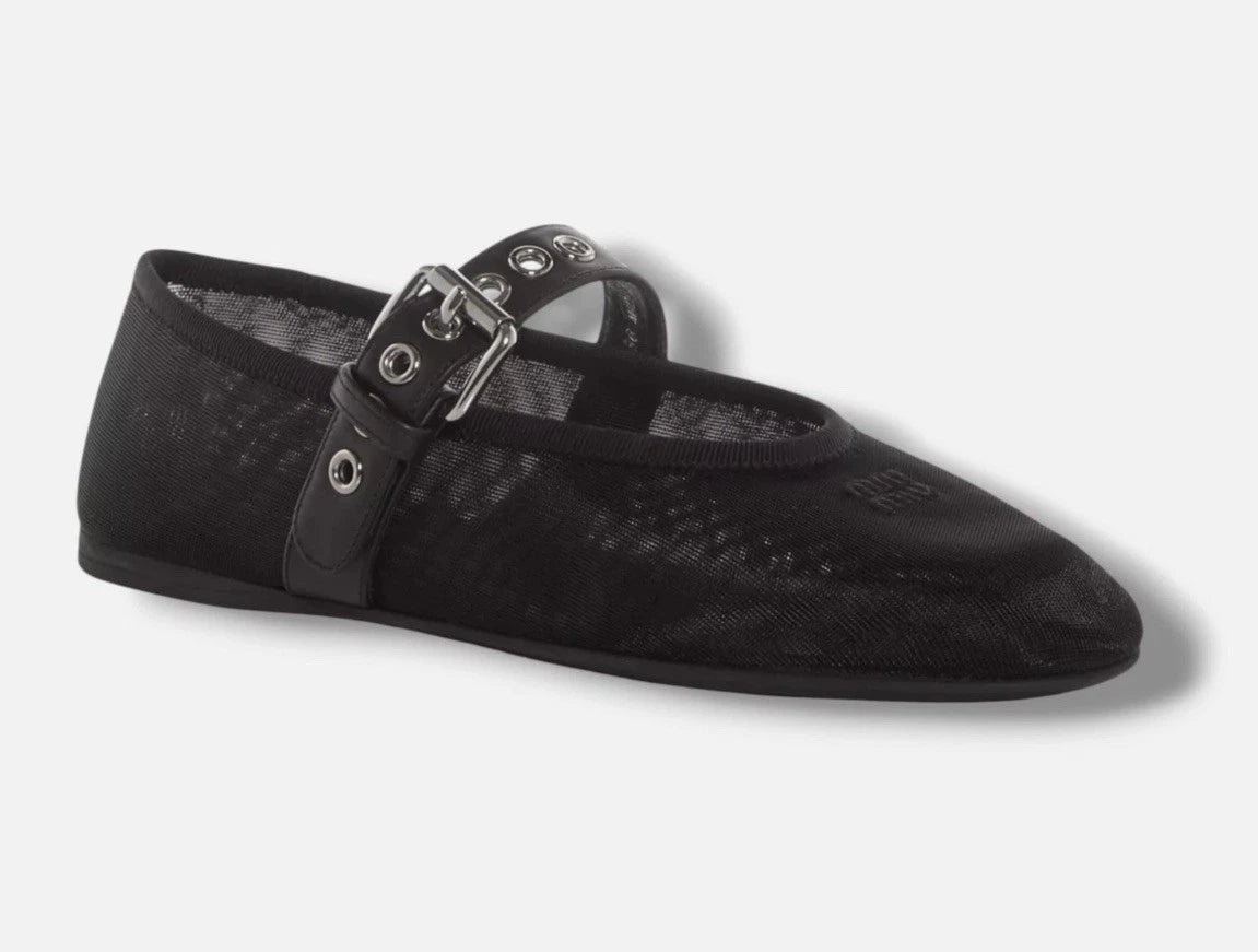 Miu Miu Black Buckle Mary Jane Flats