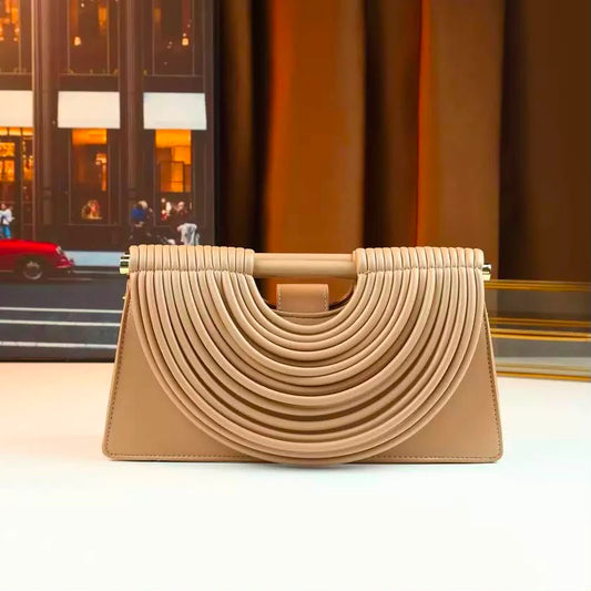 Bottega Beige Ribbed Arch Handle Clutch Bag for-women