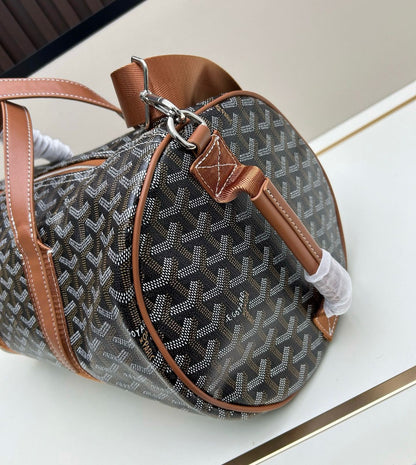 Chevron Print Leather-Trim Travel Duffel Bag for Men & Women