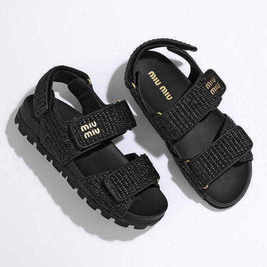 Miu Miu Black Woven Strap Sport Sandals