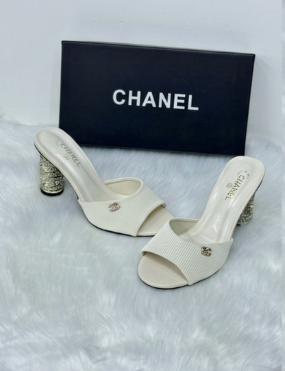 Chanel-Inspired Ivory Pearl Heel Slide Sandals