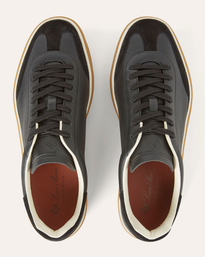 Loro Piana Grain Leather & Suede Low-Top Sneakers in Black