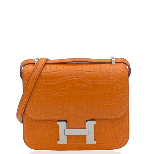 Hermès Constance-Inspired Orange Croc-Embossed Bag
