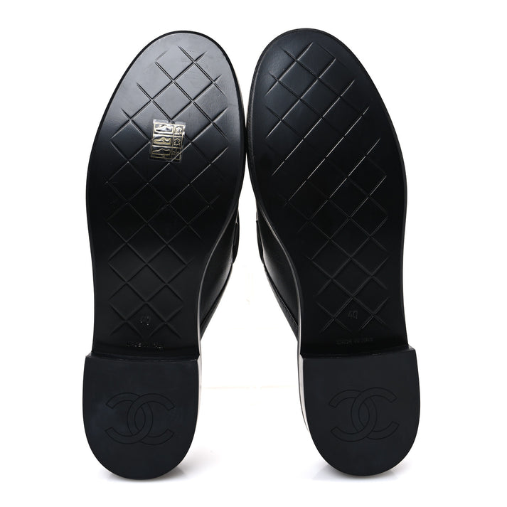 Channel Black Quilted Leather Flat Mule Slides