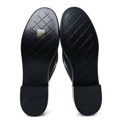 Channel Black Quilted Leather Flat Mule Slides