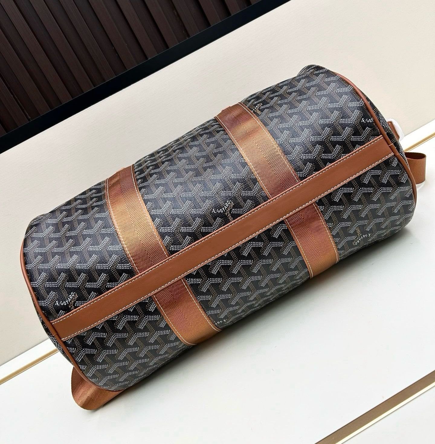 Chevron Print Leather-Trim Travel Duffel Bag for Men & Women