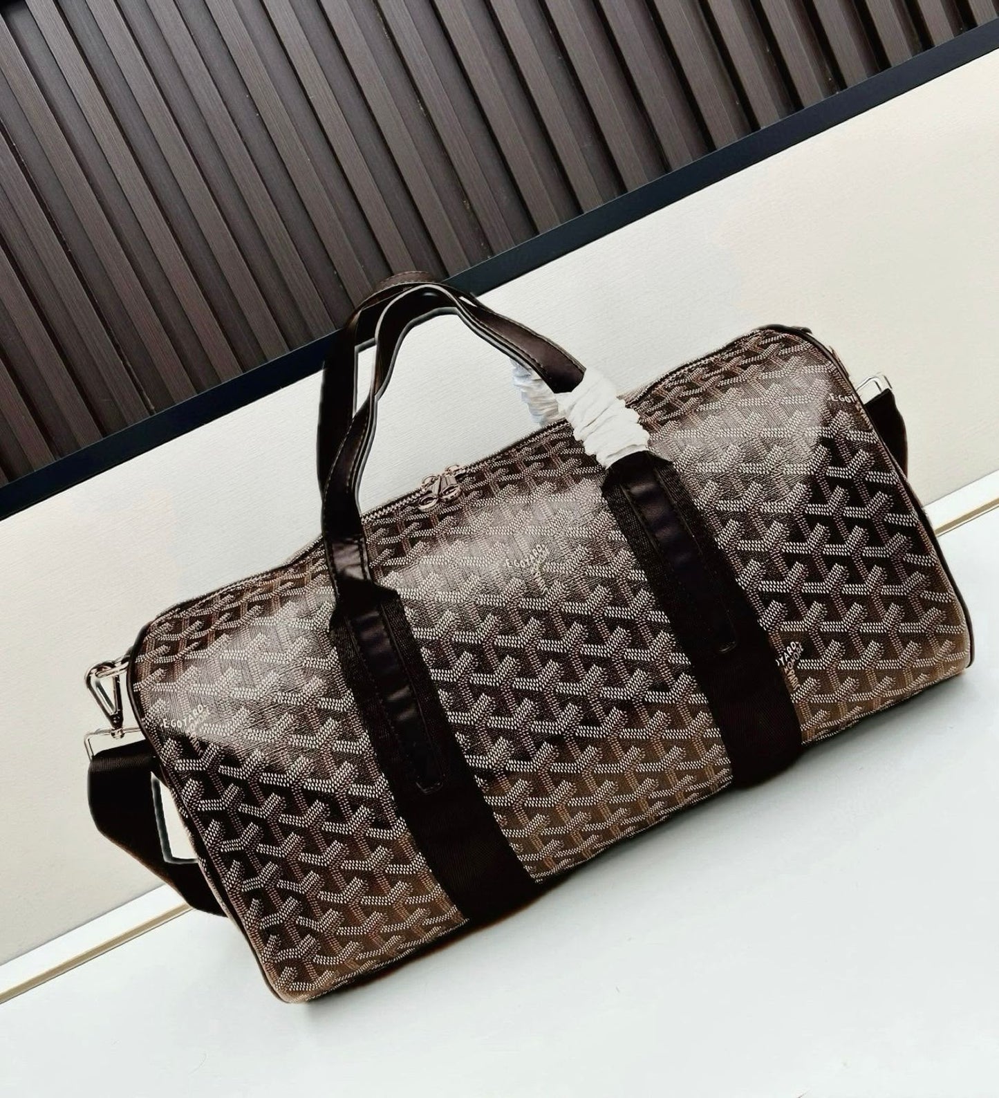 Brown Chevron Print Travel Duffle Bag