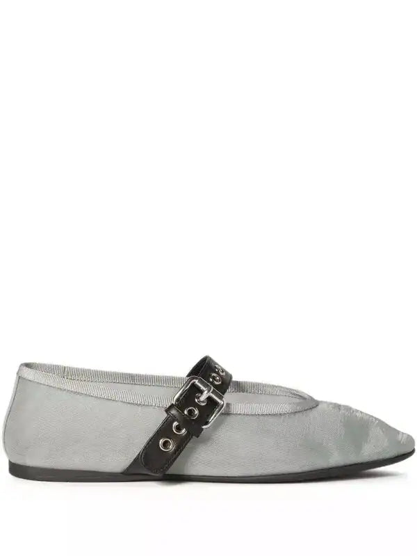 Miu Miu Grey Fabric Mary Jane Flats