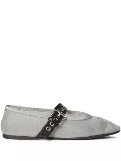 Miu Miu Grey Fabric Mary Jane Flats