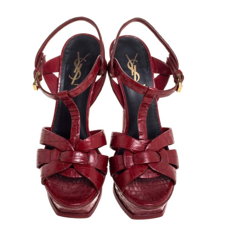 Saint Laurent Tribute Patent Burgundy High Heel Sandals