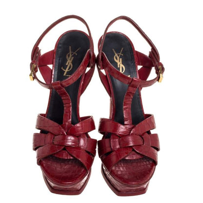 Saint Laurent Tribute Patent Burgundy High Heel Sandals