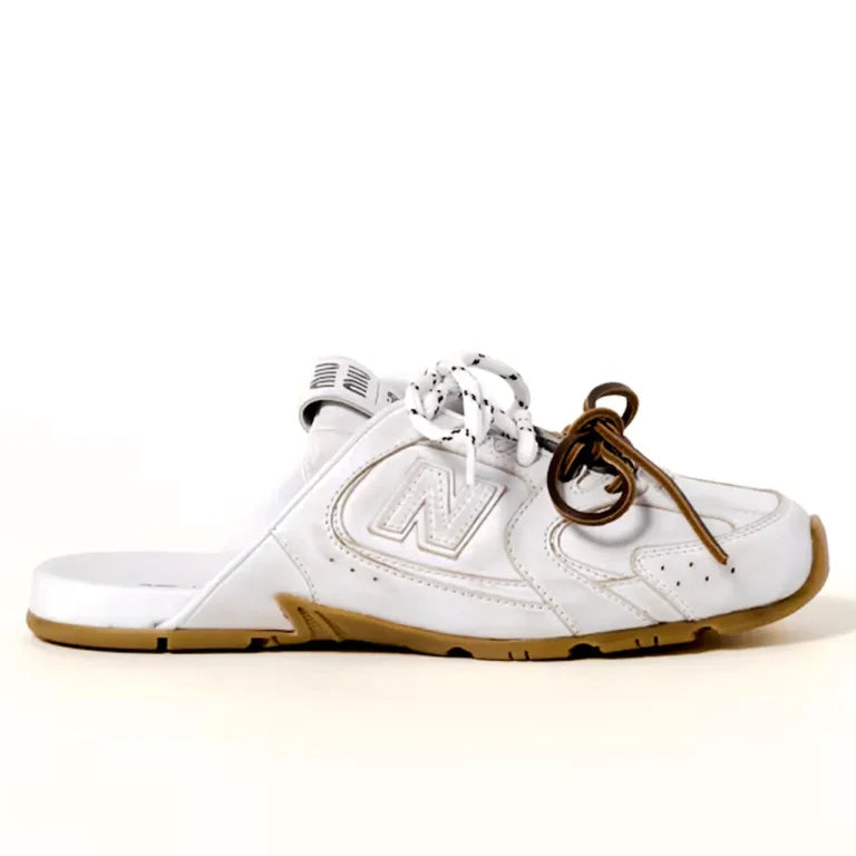 White New Balance X Miu Miu 530 SL Deco Calf Leather Mules