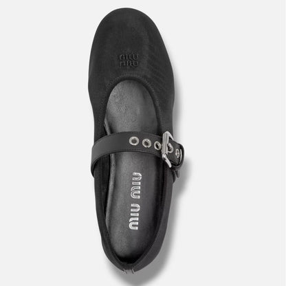 Miu Miu Black Buckle Mary Jane Flats