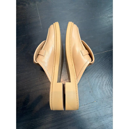 Channel Beige Quilted Leather Flat Mule Slides