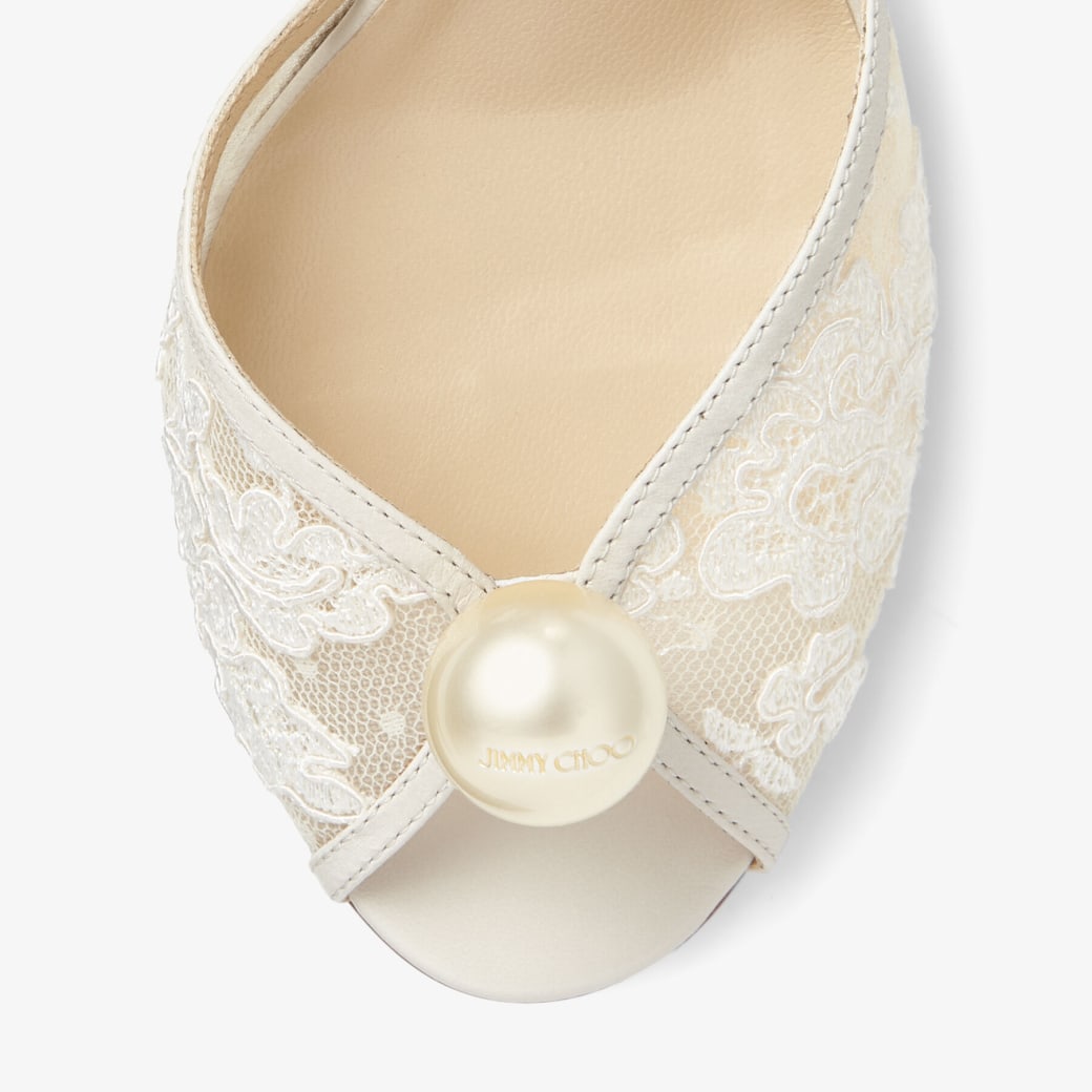 Jimmy Choo White Mesh Lace Pearl Strap Heeled Sandals