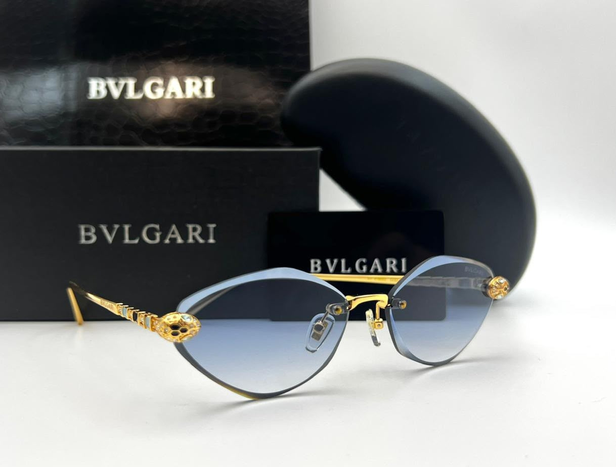 BVLGARI Serpenti Rimless Sunglasses – Gold Frame & Blue Gradient