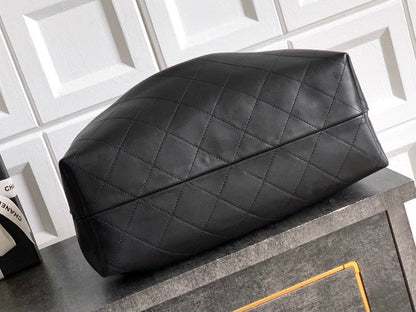Channel Black Quilted Leather Hobo Bag with Chain Detail