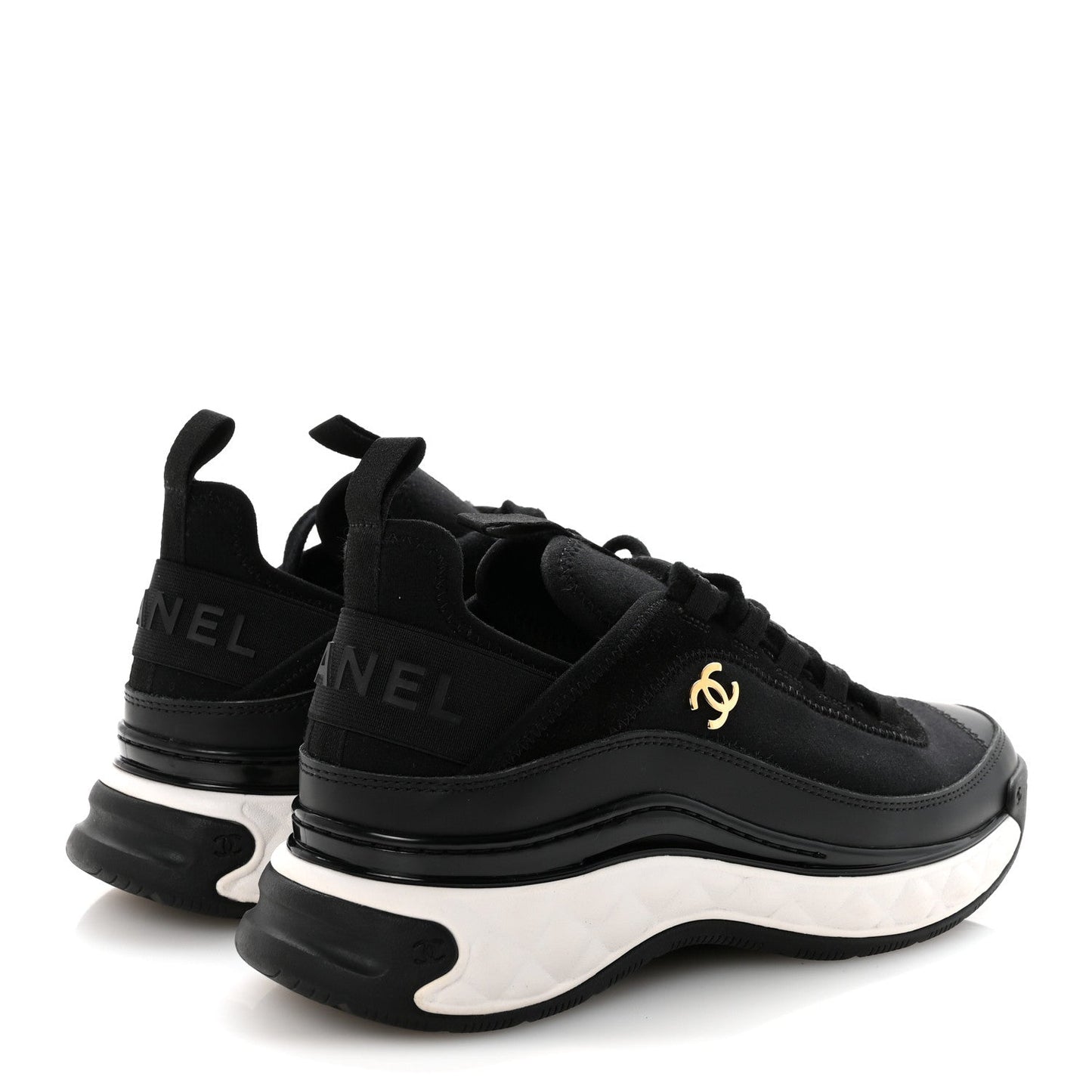 Chanel Mesh & Leather Platform Sneakers – Black & White
