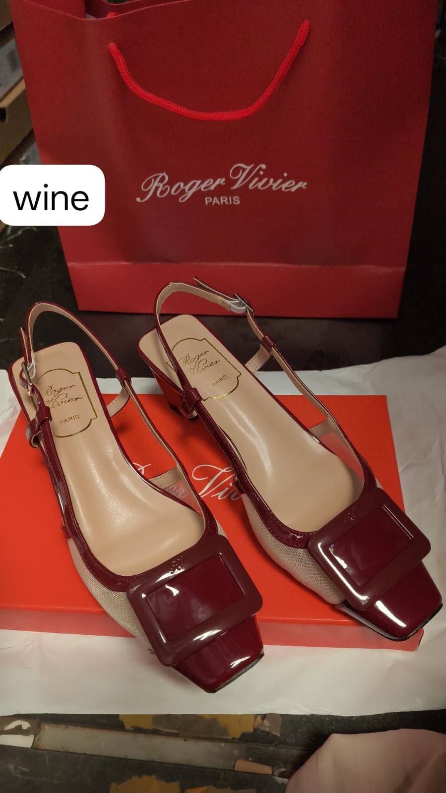 Roger Vivier Wine Red Buckle Slingback Pumps
