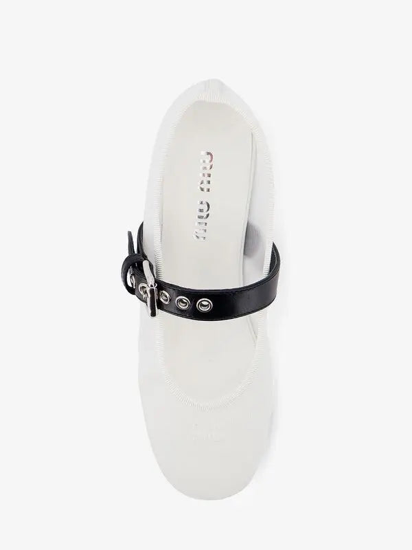 Miu Miu White Fabric Mary Jane Flats