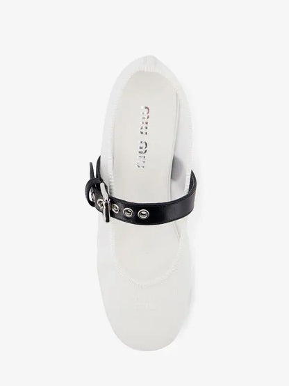 Miu Miu White Fabric Mary Jane Flats