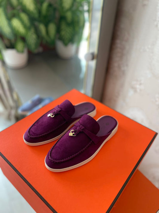 Loro Piana Women's Maroon Suede Mule Loafers – Backless Slip-On Flats