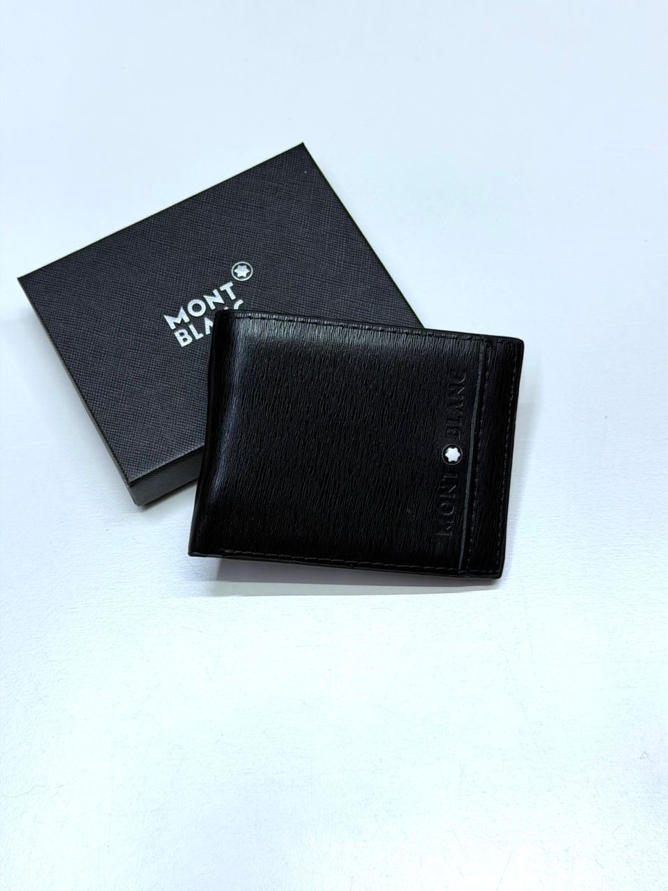 Black Textured Leather Montblanc-Inspired Bifold Men Wallet