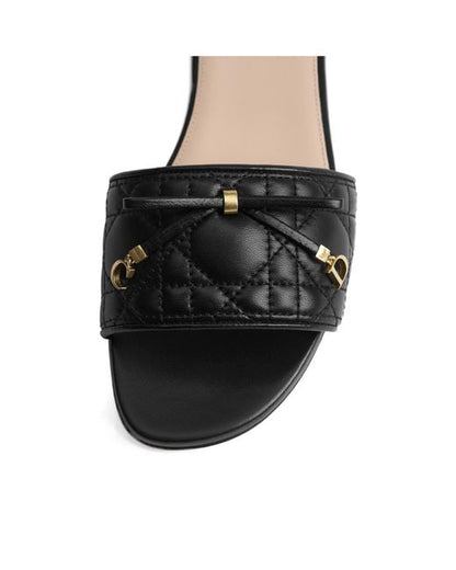 Christian Dior Women's Black Cannage Leather Slide Sandals